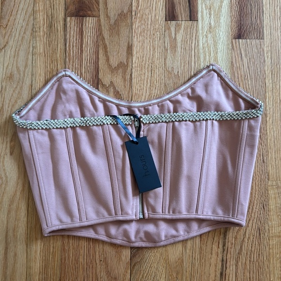 Revolve h:ours Sandy Nude Rhinestone Bustier Top SMALL Corset Coquette Crop - Picture 9 of 9